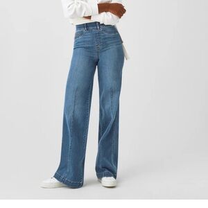 Spanx 1X jeans pants seamed front wide leg jeans